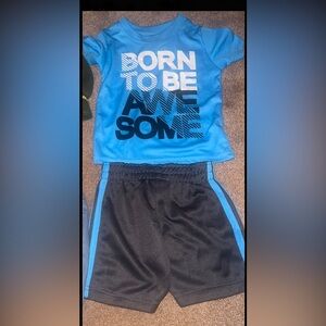 tuff guys Blue and Black Athletic shirt & Shorts with Elastic Waistband Sz 12 mo